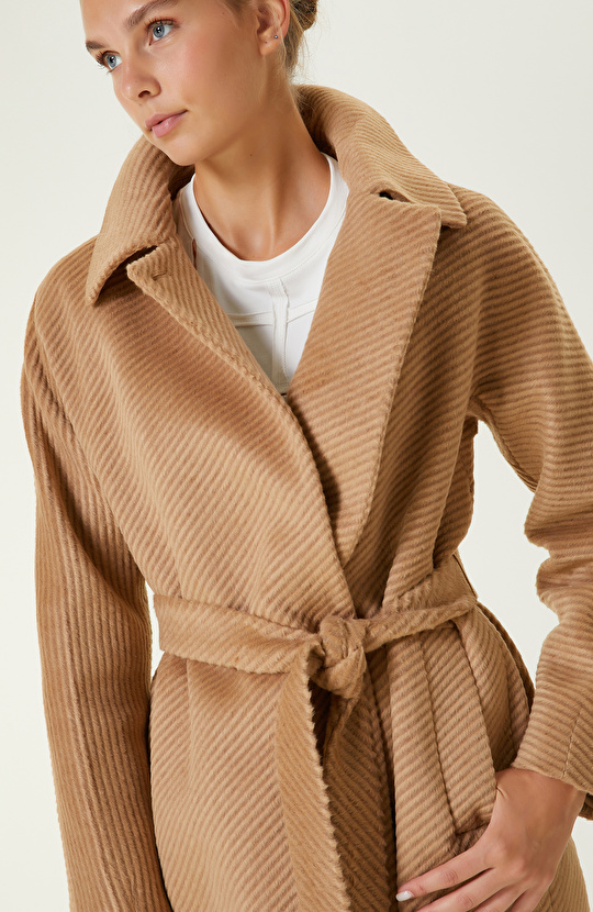 Camel Beli Kemerli Manto