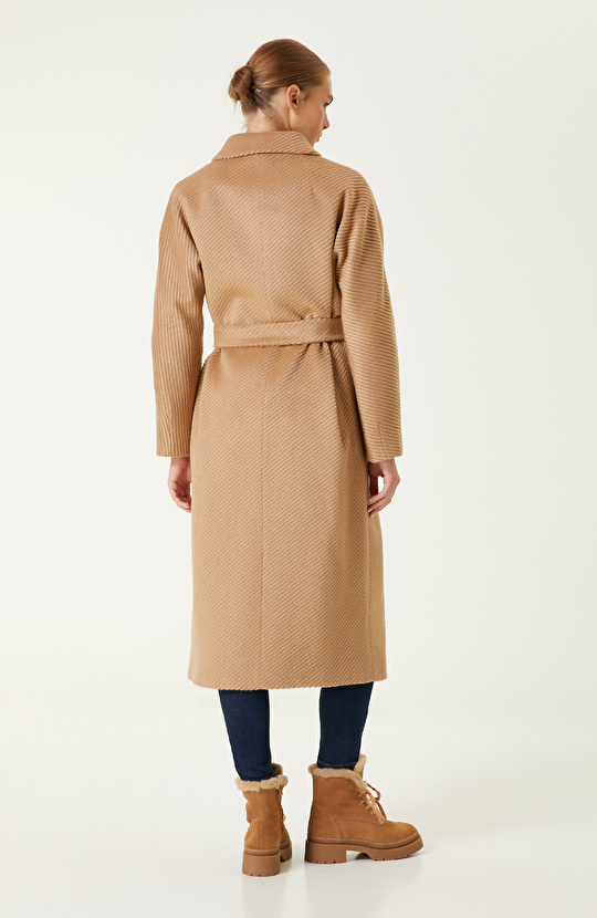 Camel Beli Kemerli Manto