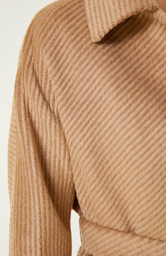 Camel Beli Kemerli Manto