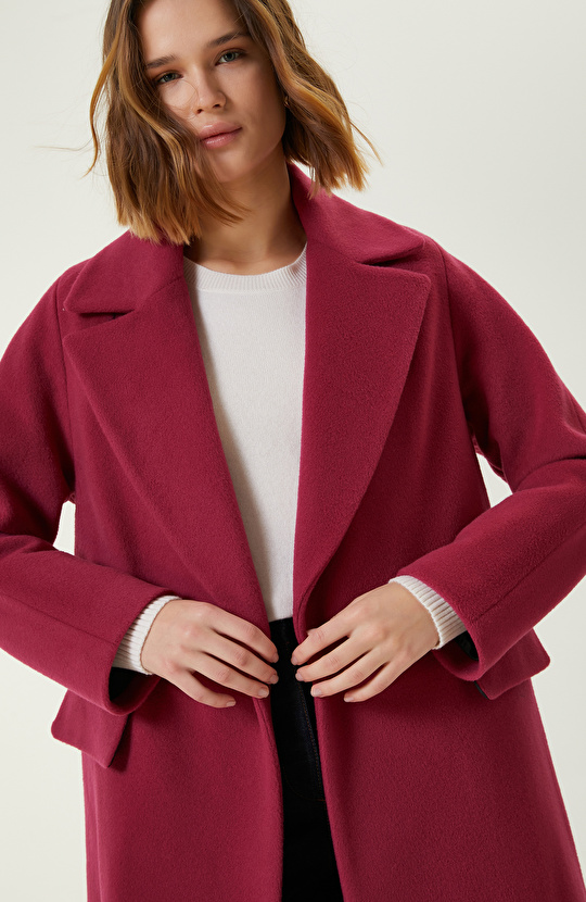 Fuşya Yün Karışımlı Manto