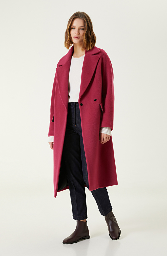 Fuşya Yün Karışımlı Manto