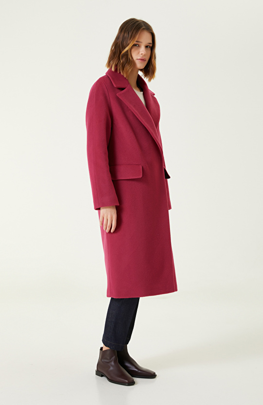 Fuşya Yün Karışımlı Manto