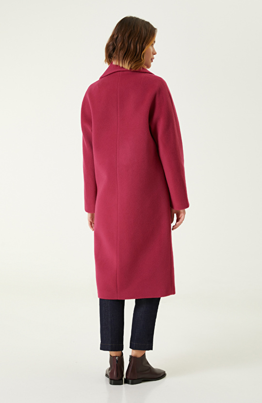 Fuşya Yün Karışımlı Manto