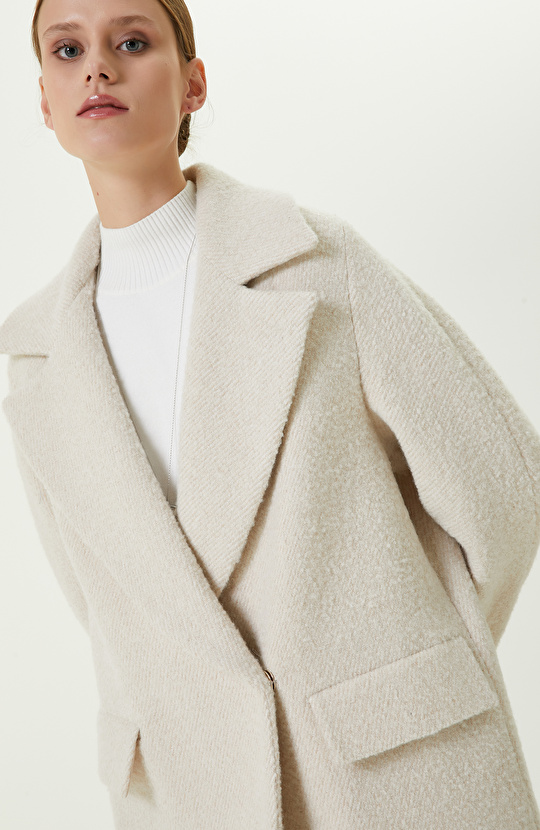 Ceket Yaka Ekru Manto