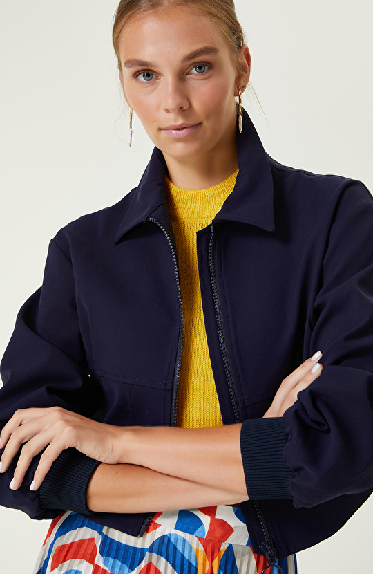 Lacivert Beli Korsaj Detaylı Mont