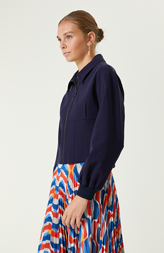 Lacivert Beli Korsaj Detaylı Mont