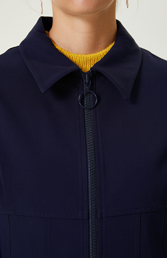 Lacivert Beli Korsaj Detaylı Mont