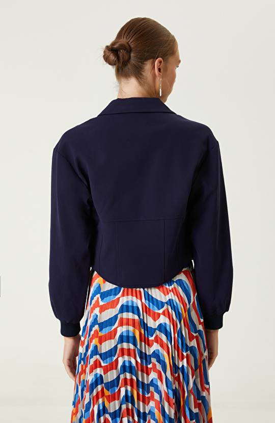 Lacivert Beli Korsaj Detaylı Mont