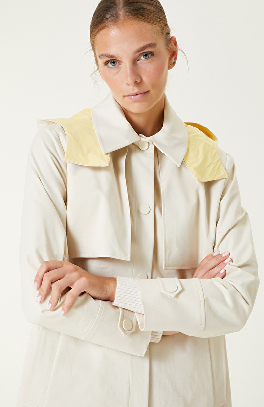 Taş Rengi Kapüşonlu  Trençkot