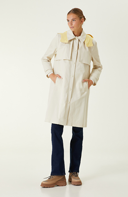 Taş Rengi Kapüşonlu  Trençkot