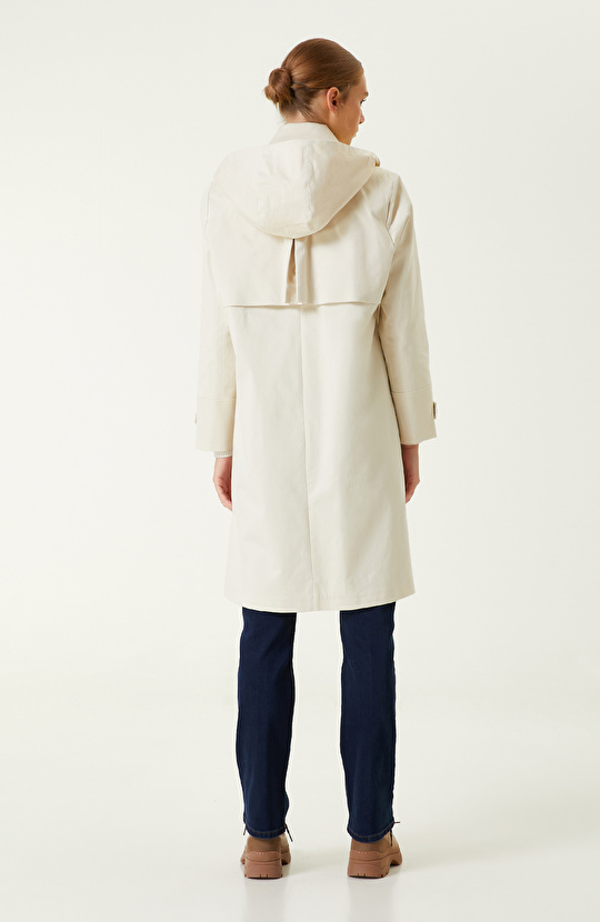 Taş Rengi Kapüşonlu  Trençkot