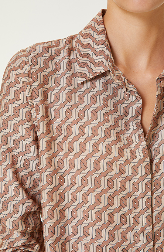 Bej Desenli Uzun Kollu Gömlek