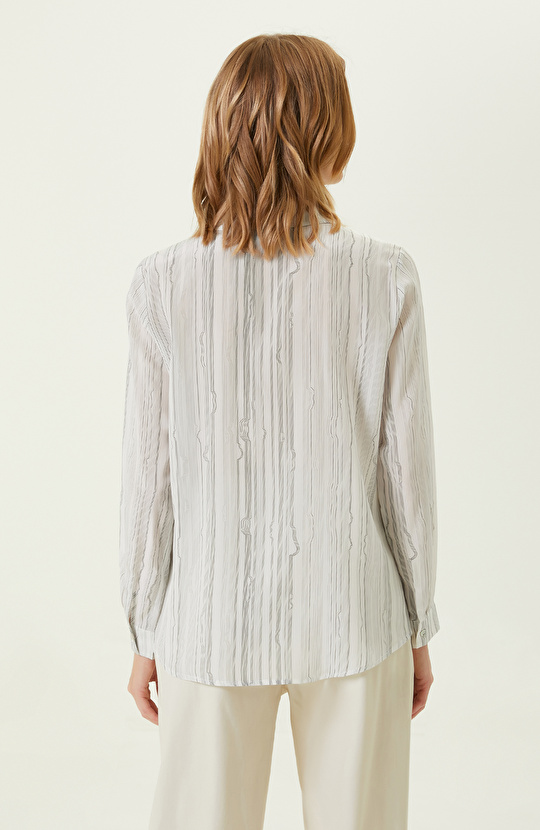 Limited Ekru Desenli İpek Gömlek