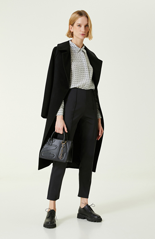 Ekru Desenli İpek Gömlek