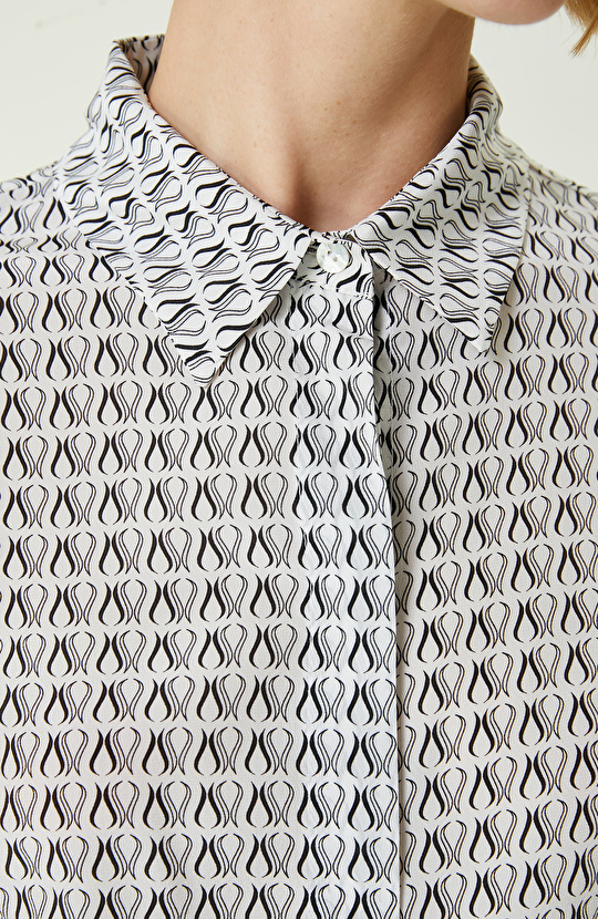 Ekru Desenli İpek Gömlek