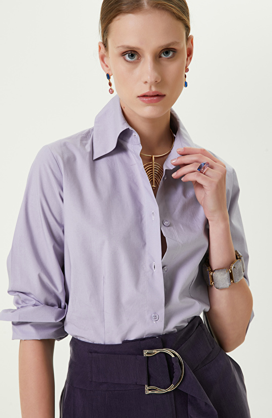 Lila Uzun Kollu Gömlek