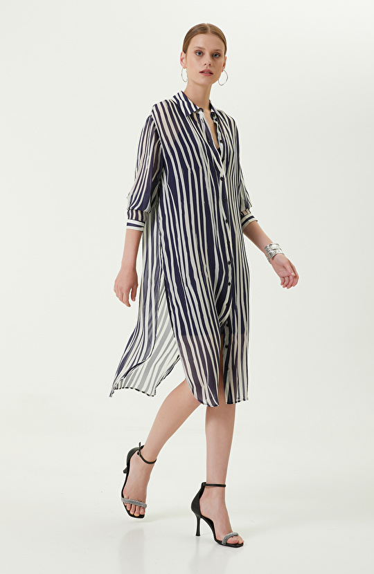 Kemerli Lacivert Midi Boy Elbise