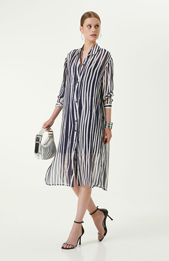 Kemerli Lacivert Midi Boy Elbise