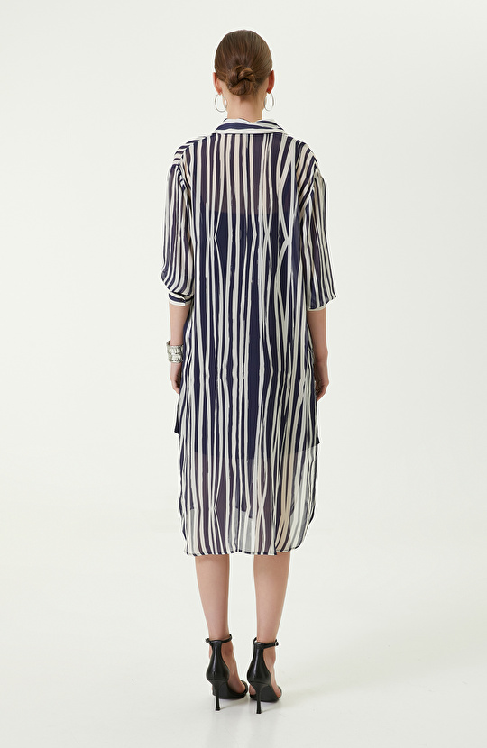 Kemerli Lacivert Midi Boy Elbise