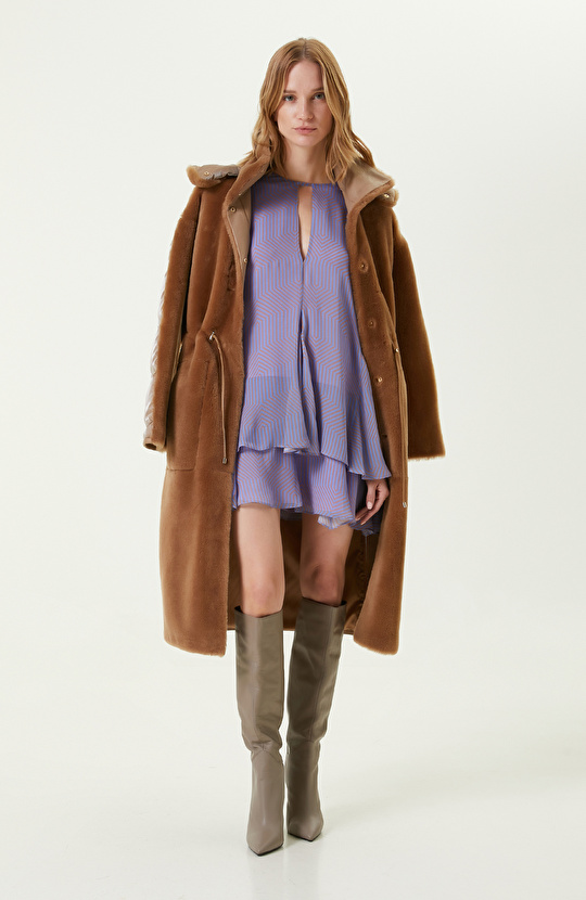 Lila Eteği Volanlı Elbise