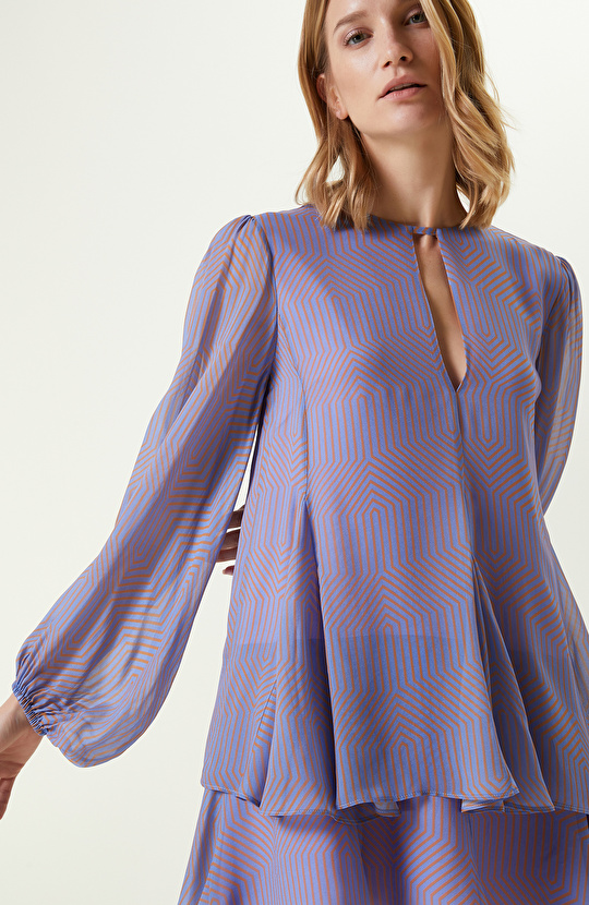 Lila Eteği Volanlı Elbise