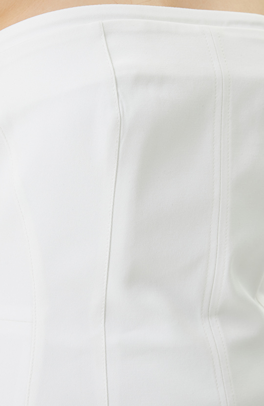 Fermuar Detaylı Ekru Straplez Elbise