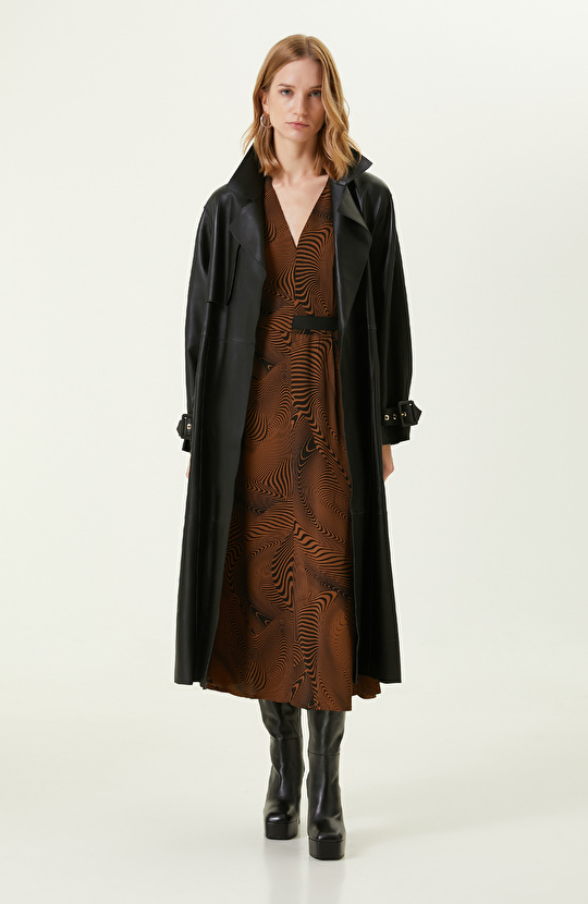 Camel Desenli Uzun Elbise