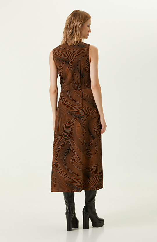 Camel Desenli Uzun Elbise