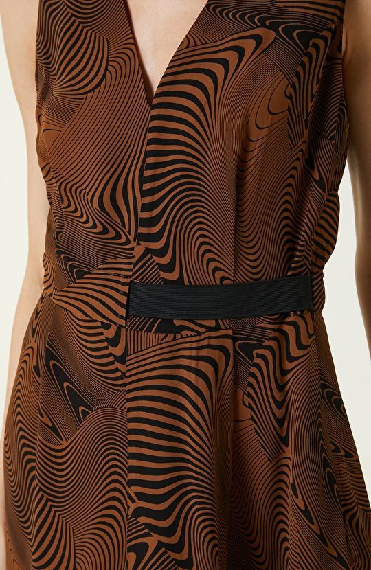 Camel Desenli Uzun Elbise