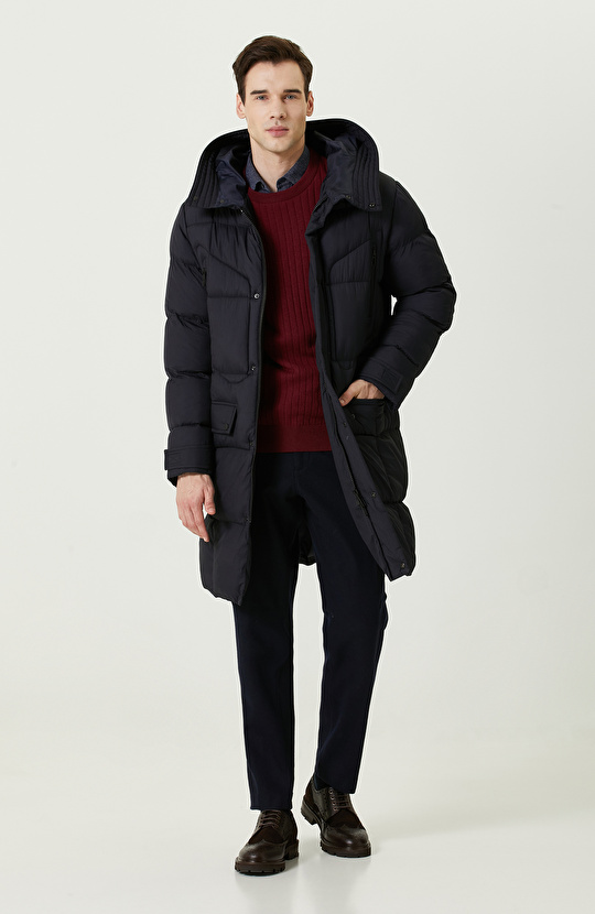 Kapüşon Yaka Lacivert Kaban