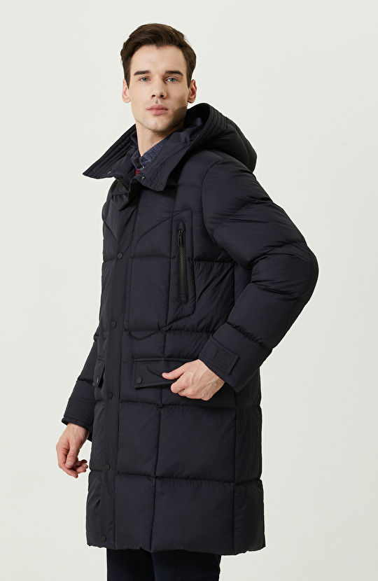 Kapüşon Yaka Lacivert Kaban