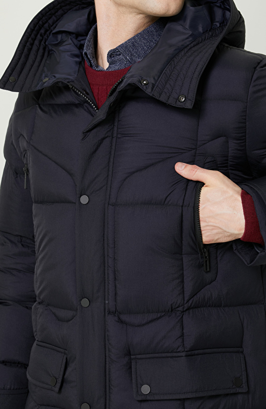 Kapüşon Yaka Lacivert Kaban