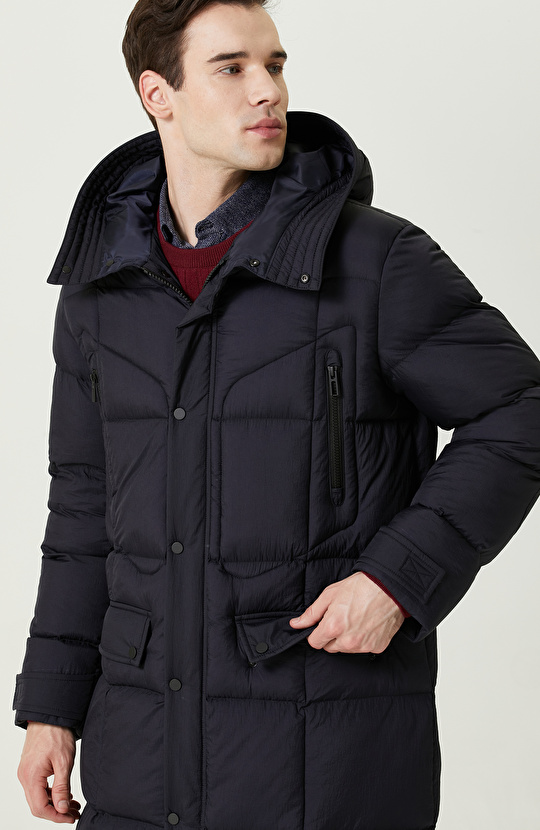 Kapüşon Yaka Lacivert Kaban