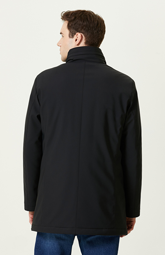 Yan Cepli Dik Yaka Siyah Kaban