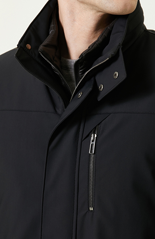 Yan Cepli Dik Yaka Siyah Kaban