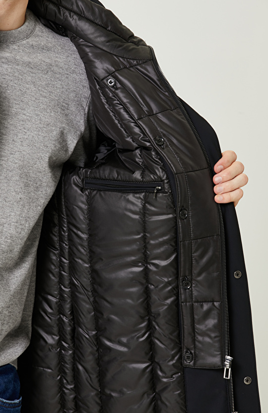 Yan Cepli Dik Yaka Siyah Kaban