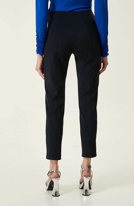 Lacivert Kemersiz Yüksek Bel Pantolon