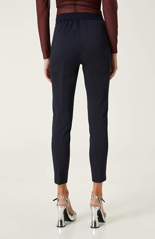 Lacivert Kemeri Lastik Detaylı Pantolon