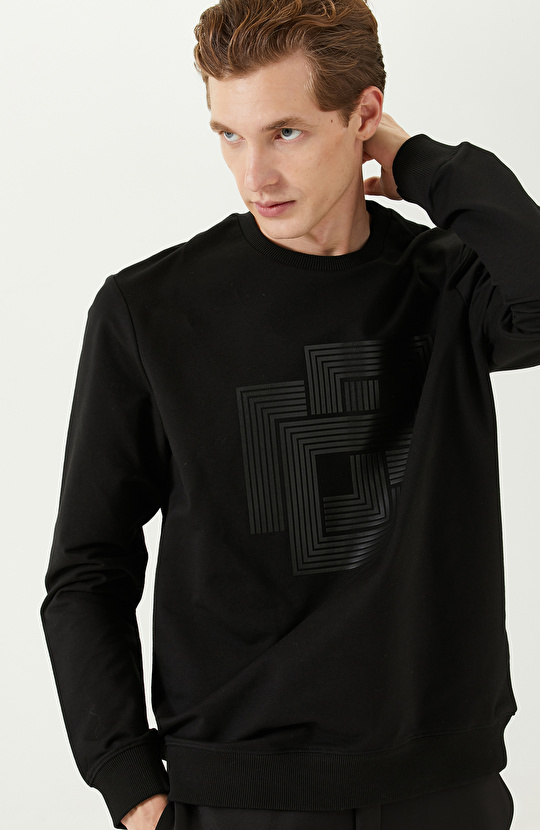 N-Tech Siyah Baskılı Sweatshirt