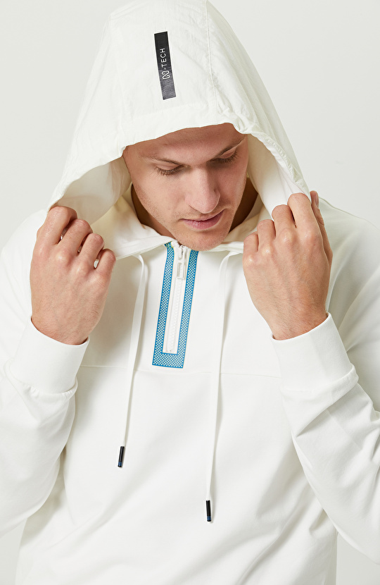 N-Tech Ekru Kapüşon Yaka Sweatshirt