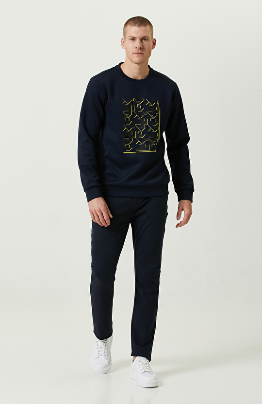 N-Tech Lacivert Bisiklet Yaka Baskılı Sweatshirt