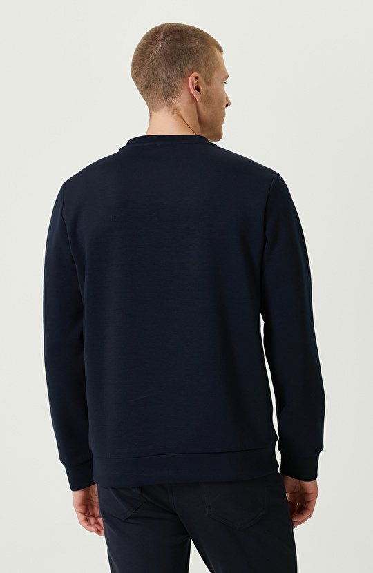 N-Tech Lacivert Bisiklet Yaka Baskılı Sweatshirt