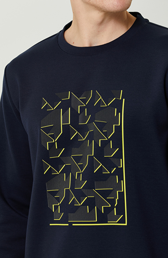 N-Tech Lacivert Bisiklet Yaka Baskılı Sweatshirt