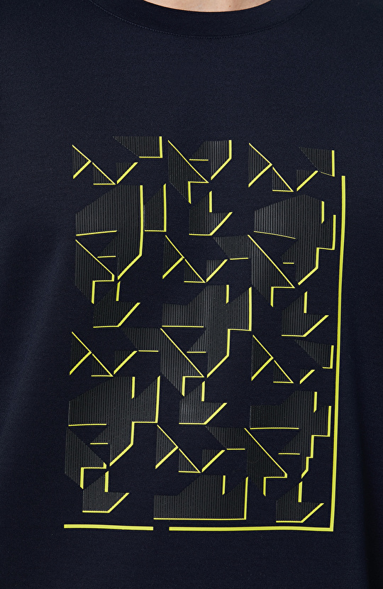 N-Tech Lacivert Bisiklet Yaka Baskılı Sweatshirt