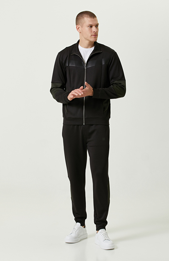 N-Tech Yan Cepli Siyah Dik Yaka Sweatshirt