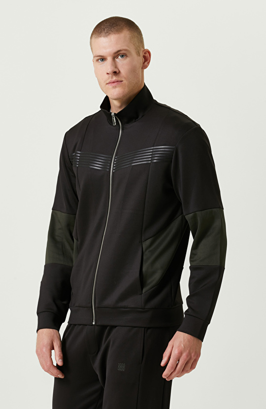 N-Tech Yan Cepli Siyah Dik Yaka Sweatshirt