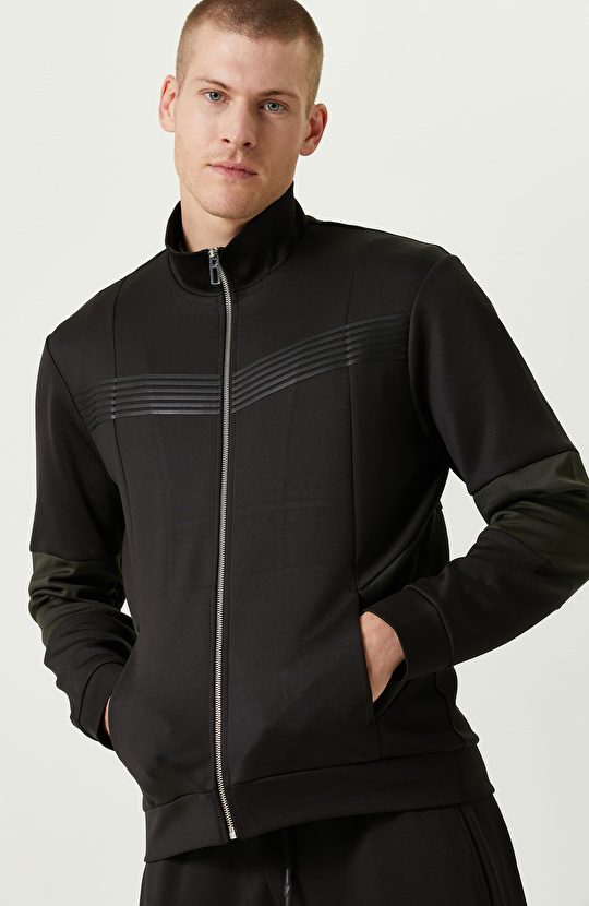 N-Tech Yan Cepli Siyah Dik Yaka Sweatshirt