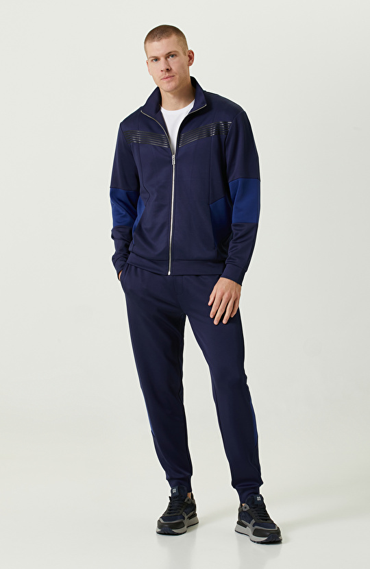 N-Tech Yan Cepli Lacivert Dik Yaka Sweatshirt