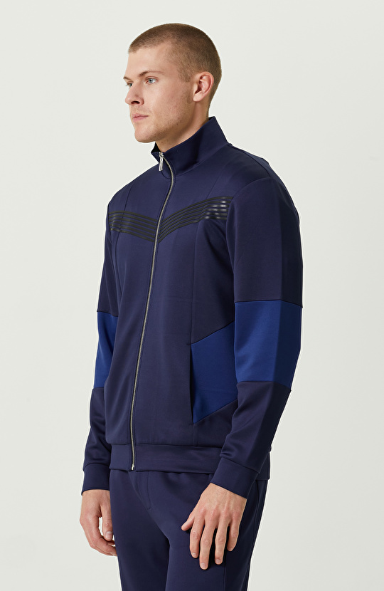 N-Tech Yan Cepli Lacivert Dik Yaka Sweatshirt