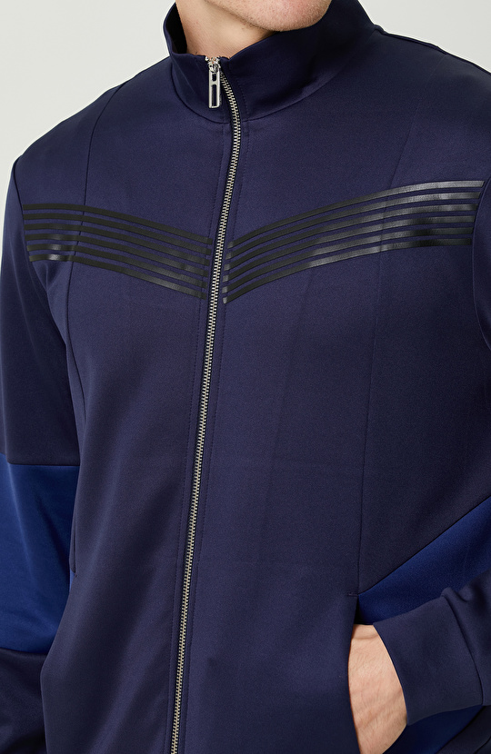 N-Tech Yan Cepli Lacivert Dik Yaka Sweatshirt